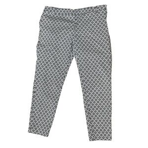 H&M Women’s 12 Cropped Pants White and Navy Blue Geometric Pattern Side Zipper